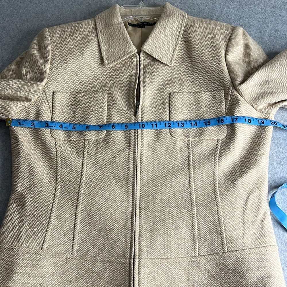 Antonio Melani Womens Size 12 Wool Silk Blend Herringbone Tan Cream Lined Jacket - Picture 7 of 15